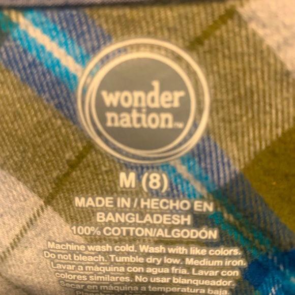 Boys Green and Blue Button Down Flannel Size 8 - Picture 3 of 3